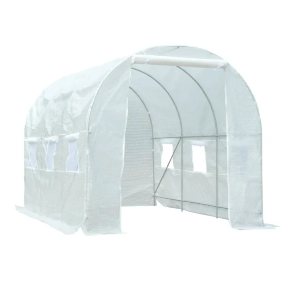 Garden Tunnel Greenhouse for Plants in PE with Iron Pipes, White, 350x200x200cm