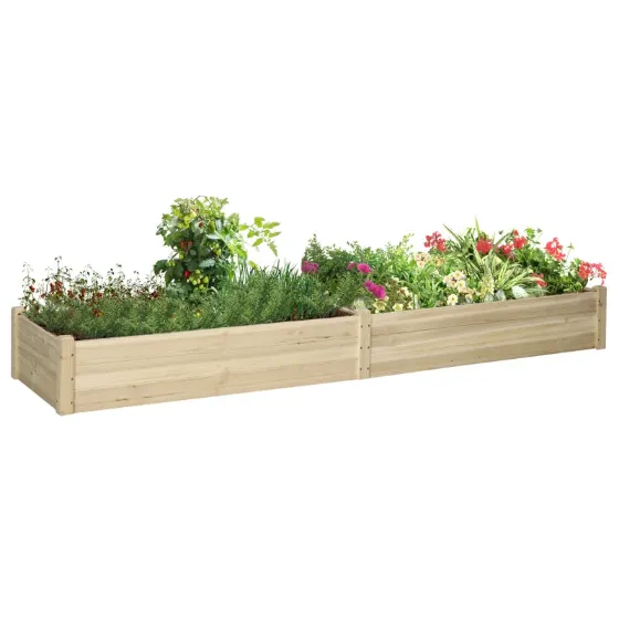 Raised Garden Bed in Fir Wood with Open Bottom and 2 Separate Sections, 244x61. 5x27cm