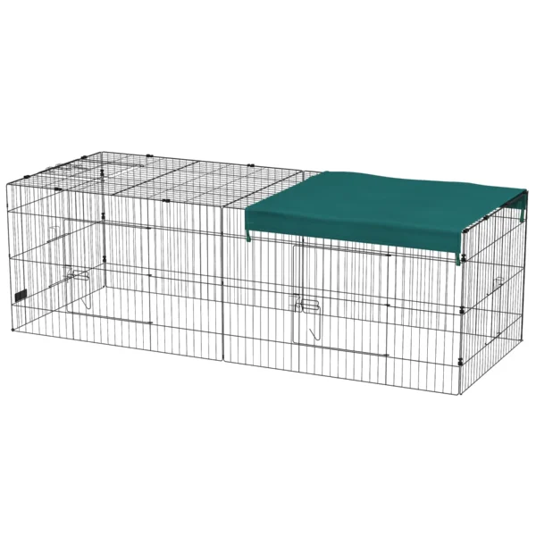 Outdoor and Indoor Rabbit Cage with Steel Roof, 220x85x70cm, Green