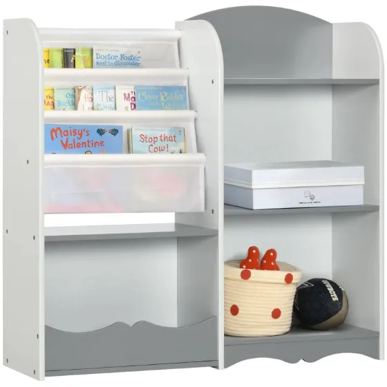 Children's Toy Storage Rack with Wooden Shelves, 85x26x84cm, Grey