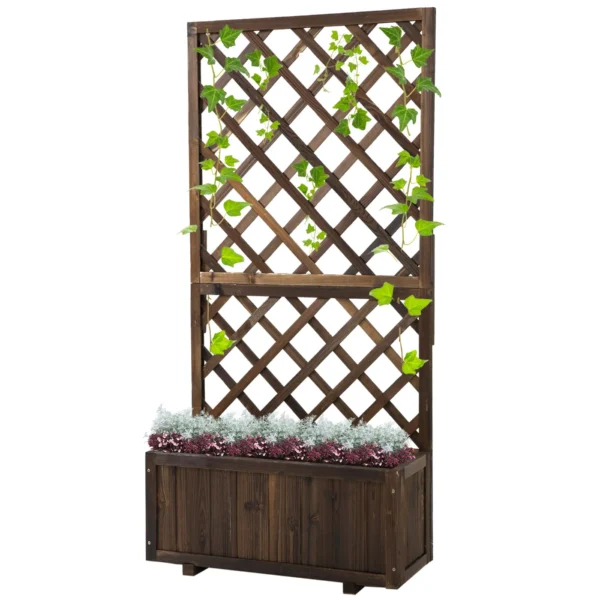Outdoor Planter with Trellis for Climbing Plants and Pot, in Fir Wood, 72.5x31.5x149.5 cm