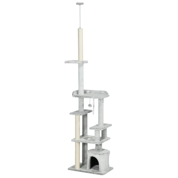 Cat Tree for cats with Scratch Pole for ceiling cats with platforms and house, 60x40x225-255cm, gray