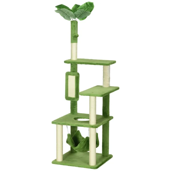 Cat Tree for cats with hammock, ball and Scratch Pole, 49x49x142cm, green