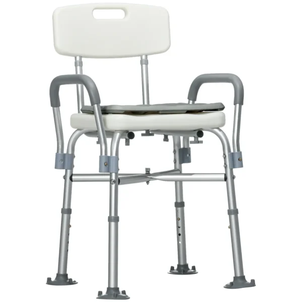 Height Adjustable Shower Chair with Armrests and Removable Cushion 53.5x52x80-90 cm, White