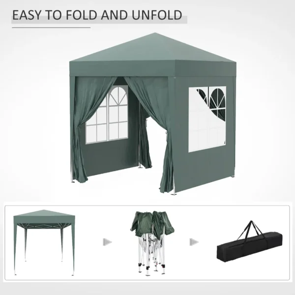 Gazebo 2x2 m Folding with 4 Removable Walls and Carry Bag, in Metal and Polyester, Green