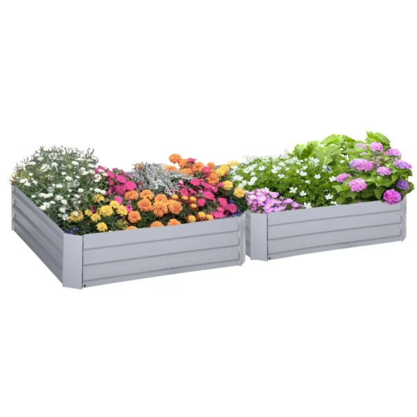 Set of 2 Raised Garden Beds with Open Bottom for Plants and Vegetables, Steel, 100x100x30 cm, Grey