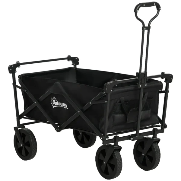 110L Garden Cart with Telescopic Handle and Steel and Oxford Fabric Canopy, Black