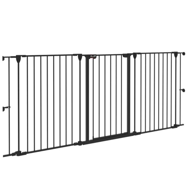 3 Panel Double Lock Medium Dog Gate, 206x90cm, Black