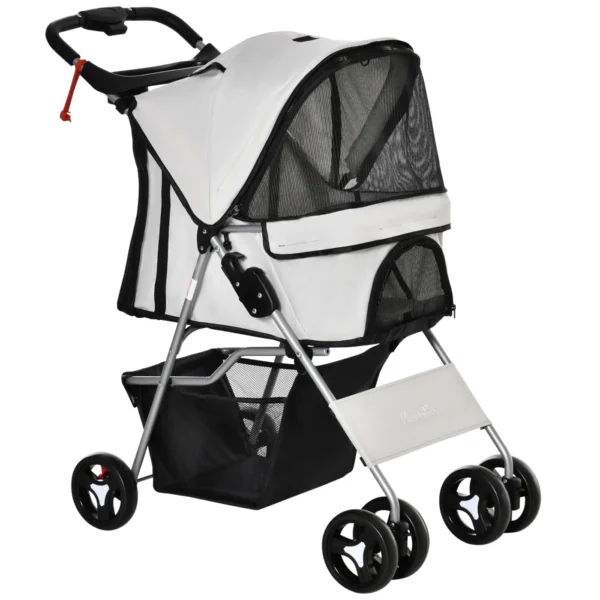 Folding Dog Stroller with 3 Nets and Zipper, in Iron and Oxford Fabric, 75x46x94 cm, Grey