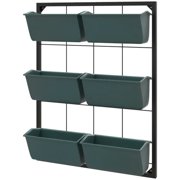 3-Tier Vertical Vegetable Garden with 6 Steel and Plastic Pots, 52x14x66cm, Dark Green
