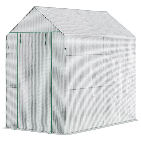 Greenhouse with PE Lining, Hinged Door and 4 Shelves, 186x120x190cm, White