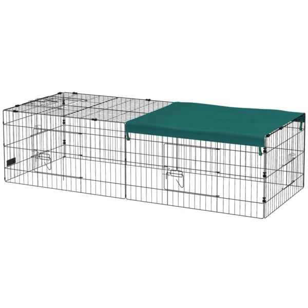 Outdoor and Indoor Rabbit Cage with Steel Roof, 185x75x50cm, Green