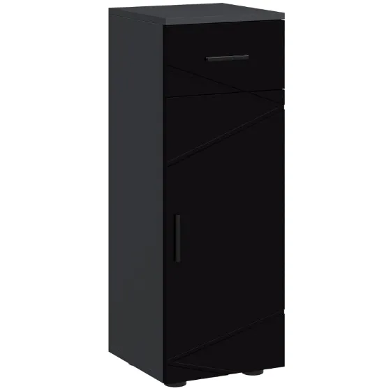 Bathroom Cabinet Chipboard with Drawer and 2-Tier Adjustable Cabinet, 30x30x82 cm, Black and Grey