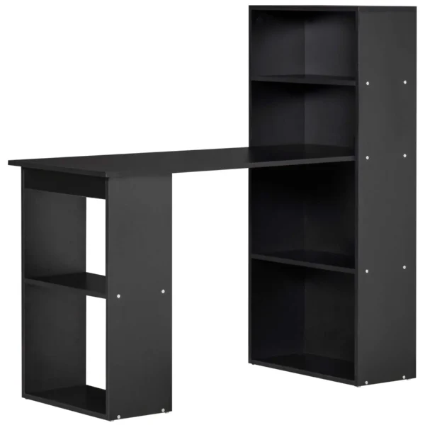 Wooden PC Desk with 6 Side Storage Shelves, 120x55x120 cm, Black
