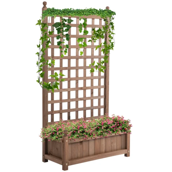Outdoor Wooden Planter with Trellis for Climbing Plants, 64x28x120cm, Brown