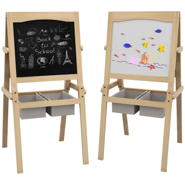 Children's Easel with 3-in-1 Easel and Storage Baskets, Ages 3-6 Years, 58x50.5x109cm, Wood Color