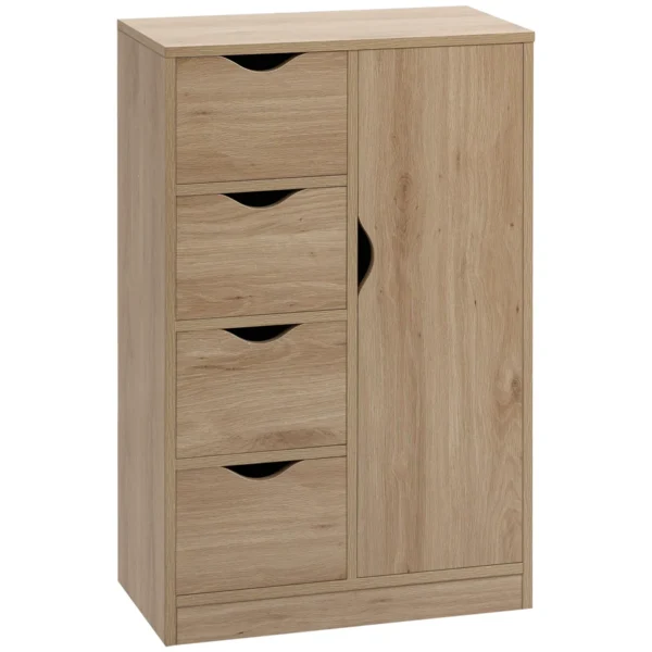 Bathroom Cabinet with 4 Drawers, 2-Tier Cabinet with Cut-Out Handles, Chipboard, 54x29x83 cm