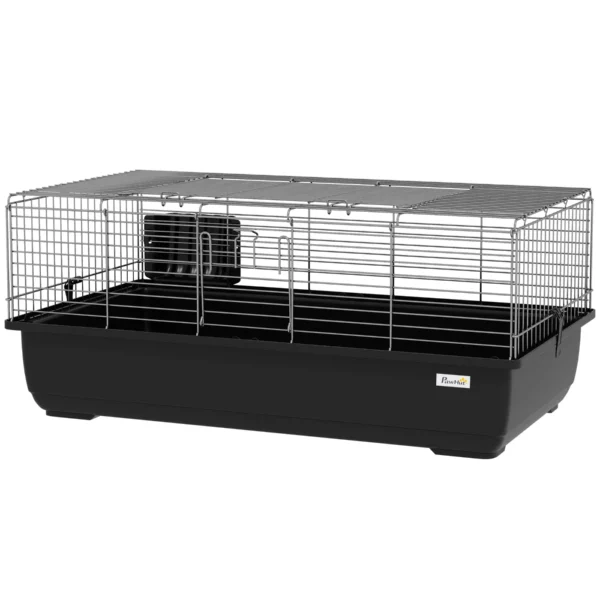 2-Door Rabbit Cage with Removable Tray, Metal and PP Plastic, 100x55x41 cm, Black and Silver