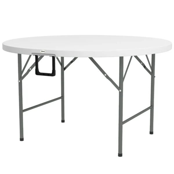 Foldable Table for Garden and Camping, in Steel and HDPE, Ø122x73 cm, Grey and White