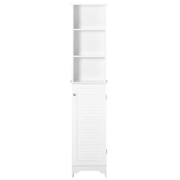 Bathroom Column with 3-Tier Shelf and Closed Cabinet, in MDF and Chipboard, 34x20x165 cm, White