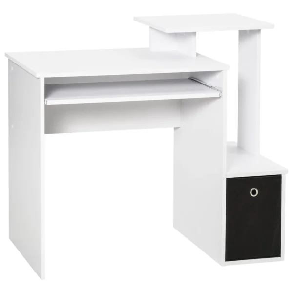 Modern Desk with Keyboard Shelf and Fabric Drawer, 100x40x86.6cm, Black and White
