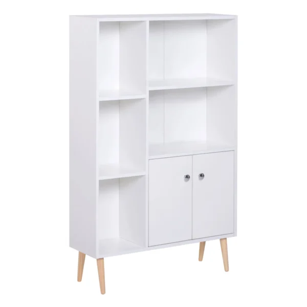 Bookcase Cabinet with Feet in White Pine Wood 80x23.5x123cm