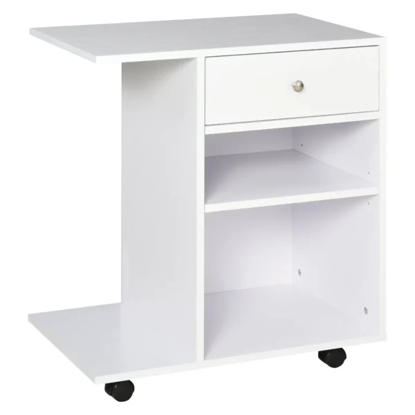 Wooden Printer Cabinet with 4 Wheels, Adjustable Shelf and CPU Tray, White