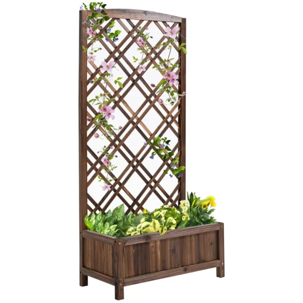 Outdoor Planter with Wooden Trellis for Climbing Plants, 60x30x122.5 cm, Brown