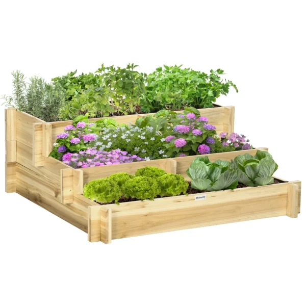 3-Tier Raised Vegetable Garden in Fir Wood for Vegetables, Flowers and Garden Plants 93x93x35 cm