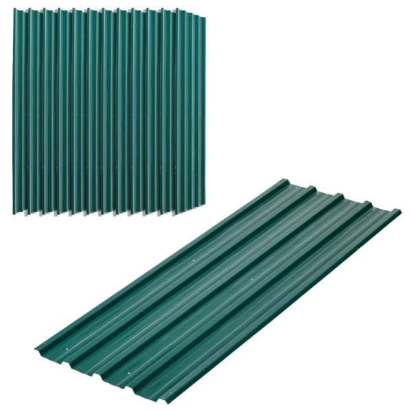 Set of 12 Replacement Panels 129x45 cm for Garden Sheds in Green Galvanized Steel