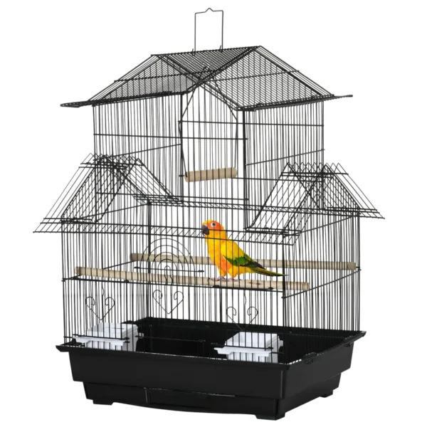 Bird Cage with Carrying Handle and Removable Tray, Metal and Plastic, 50.5x41x63 cm, Black