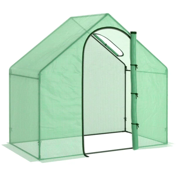 Garden Greenhouse with Hinged Door and Air Vent, 4 Ropes and Stakes Included, 180x100x168 cm, Green