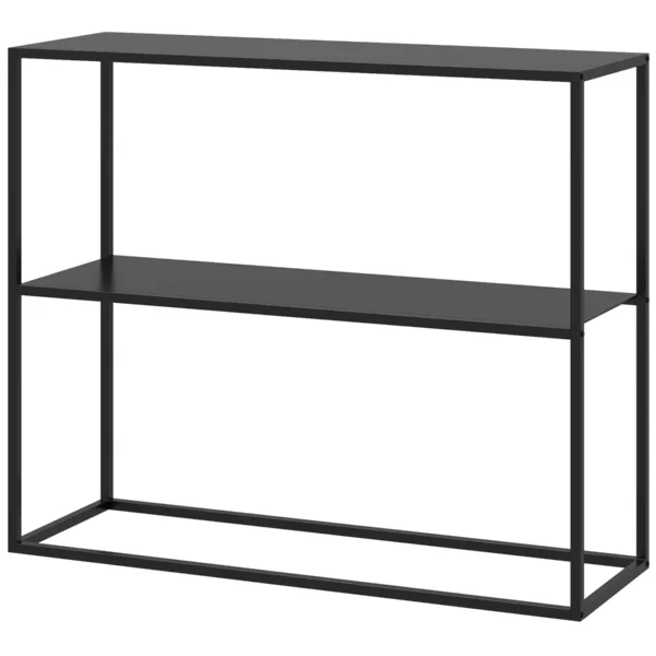 Modern 2-Tier Steel Entryway Console Table, 90x30x75cm, Black