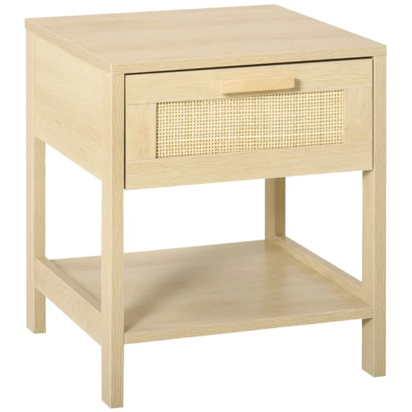 Modern Bedside Table with Drawer and Lower Shelf for Storage, in MDF, 40x40x48 cm, Wood color