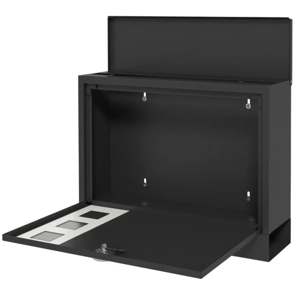 Metal Mailbox with 2 Security Keys, 3 Windows and Drain Hole, 36.5x11. 5x29 cm, Black
