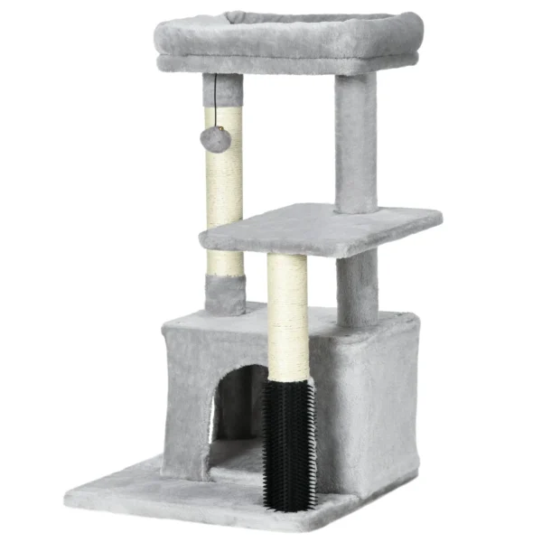 Multi-Level Cat Tree with Cat Bed and House, Plush Lining, Grey
