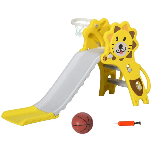 Children's Slide 18-36 Months with Lateral PE Basketball Hoop, 131x50x74 cm, Yellow and Grey