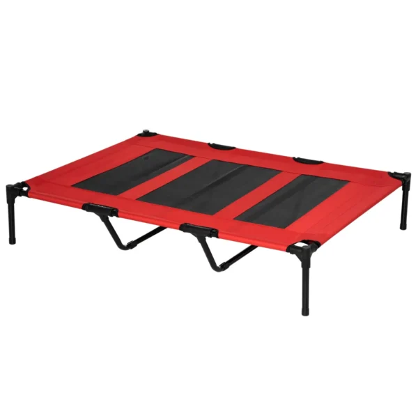 Raised Dog Bed 50kg max with Travel Bag, in Metal and Oxford Fabric, 122x92x23 cm, Red