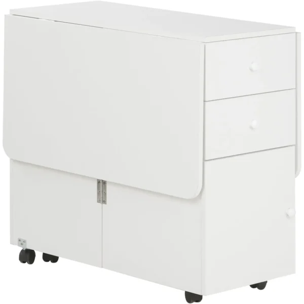 Kitchen Table with Drop-Leaf Top, 2 Drawers and Cabinet with Doors, Chipboard, 120x80x75 cm, White