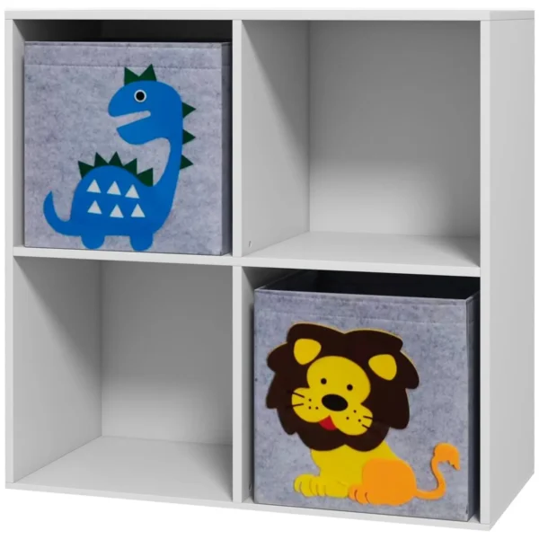 Children's Toy Storage Shelf with 4 Compartments and Containers, 61.8x29. 9x61.8cm, White