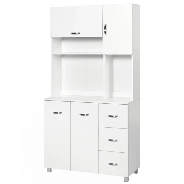 Modern Kitchen Sideboard with Drawers, Cabinets and Open Shelves, 100x39.5x183.5cm, White