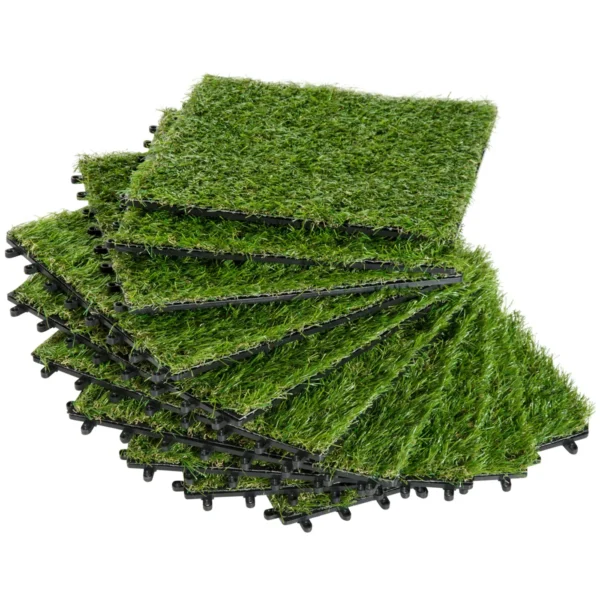 30x30cm 10 Pieces Artificial Grass Garden Tiles, 6500 Density Artificial Lawn, Green