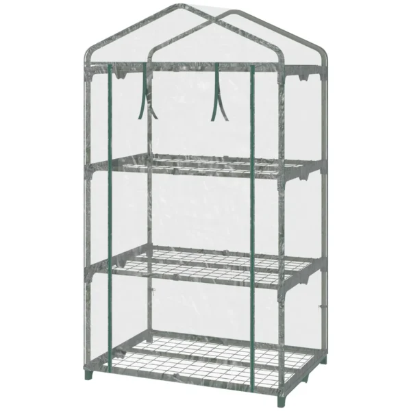 Mini Greenhouse with Plastic Cover, Steel Frame with 3 Shelves, 69x49x125cm, Transparent