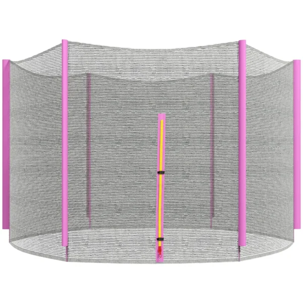 6-Pole Trampoline Safety Net with Zippered Entrance, PE, Ø305x180 cm, Black and Pink