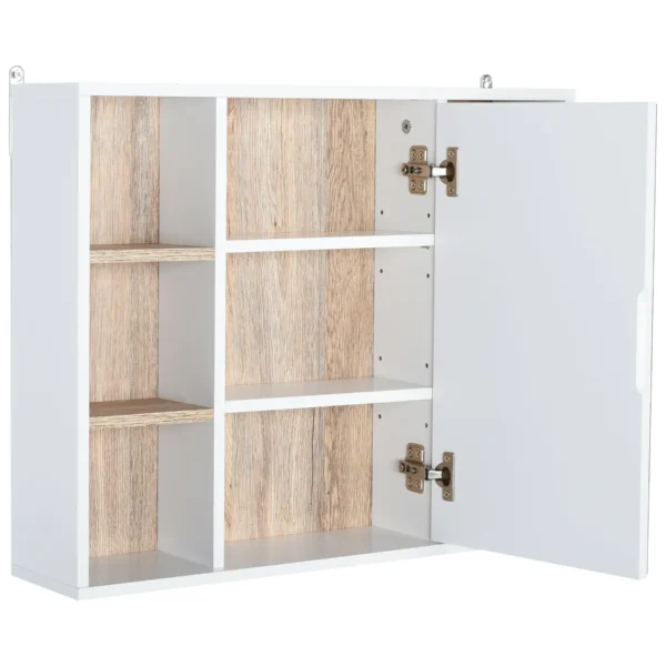 Mirror Cabinet in MDF and Chipboard with 3 Side Shelves and Adjustable Internal Shelf, 60x14.5x49.4 cm