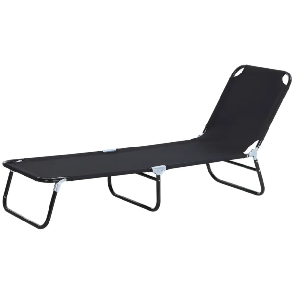 Folding Garden Lounger with Adjustable Backrest, Steel and Oxford Fabric, 188x56x28cm, Black