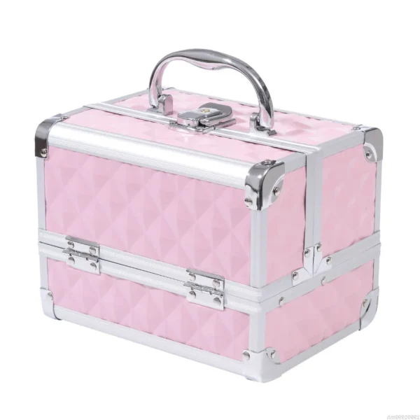 Makeup Case with Aluminum Frame, Handle and Cantilever Tray, 20x15x15cm, Pink