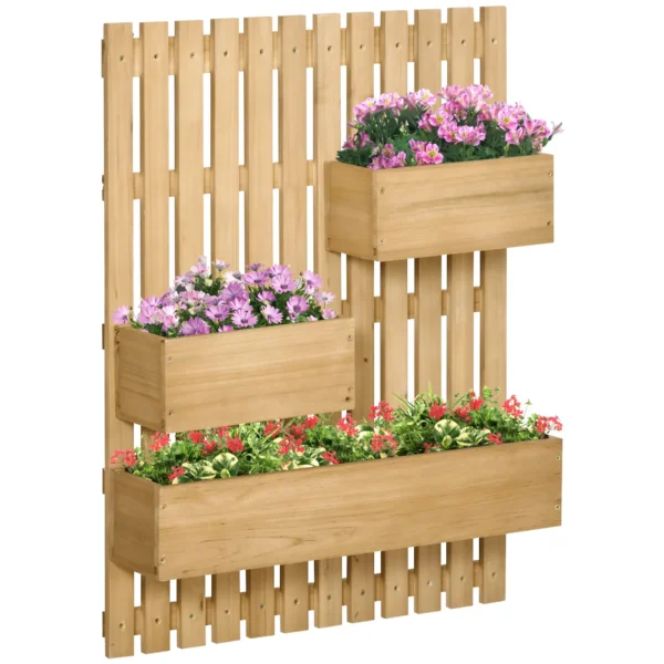 Vertical Outdoor Wooden Planter with 3 Removable Pots, 60x16x80cm