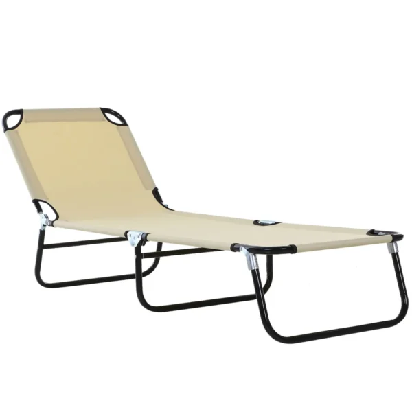 Garden Lounger with 5-Position Adjustable Backrest, Steel and Oxford Fabric, 188x56x28 cm, Beige