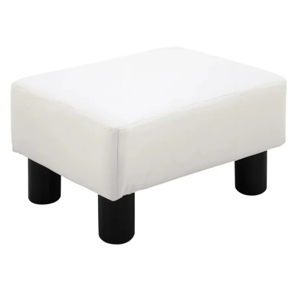 Rectangular Footstool Padded and Covered in White Faux Leather, for Living Room and Entrance, 40x30x24 cm